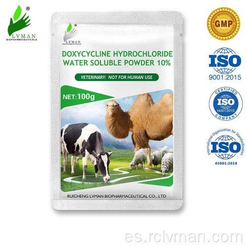 10%de doxiciclina de clorhidrato en polvo 50/100 g para cura animal